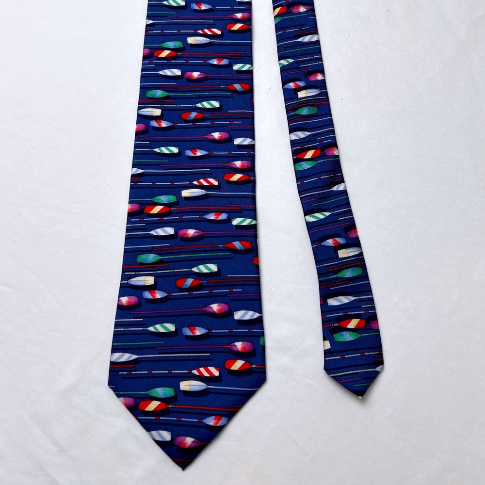 Alynn Men Rowing Oars Nautical Silk Necktie OS Navy Blue Preppy Regatta Nautical